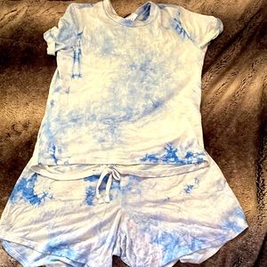 Blue tie dye matching girls shorts and shirts set
